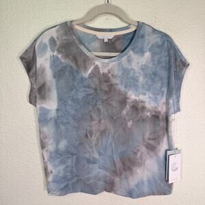 Johnny Was CALME Top Womens XS Rain Blue Tie Dye Tee Marble Art Blouse Boho NEW
